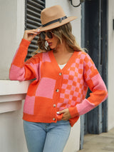 Polly Plaid V-Neck Dropped Shoulder Cardigan