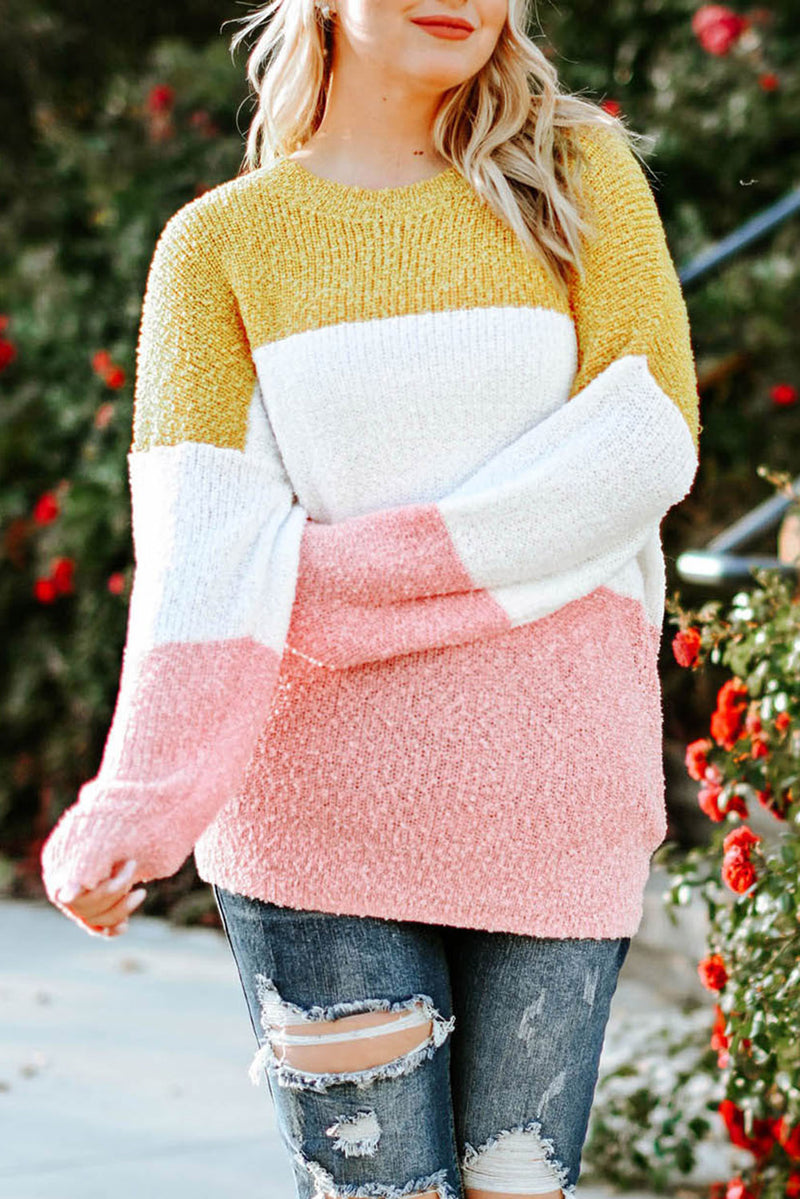 Emmie Plus Size Color Block Round Neck Sweater
