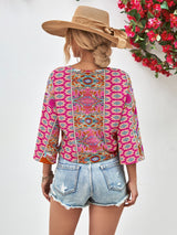 Jordan Tie Hem V-Neck Three-Quarter Sleeve Blouse
