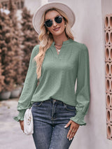 Sylvie Notched Neck Flounce Sleeve Blouse