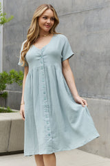 Keira Full Size Button Down Midi Dress