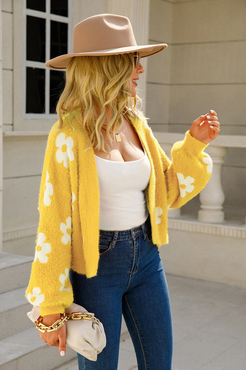 Kasey Floral Open Front Fuzzy Cardigan