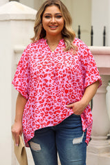 Ingrid Plus Size Printed Notched Neck Half Sleeve Top
