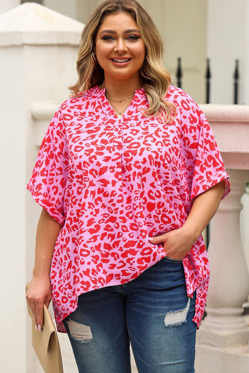 Ingrid Plus Size Printed Notched Neck Half Sleeve Top