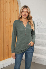 Ila Notched Neck Long Sleeve T-Shirt