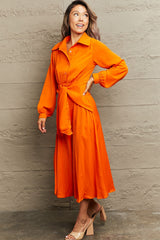 Opal Collared Neck Long Sleeve Twisted Midi Dress