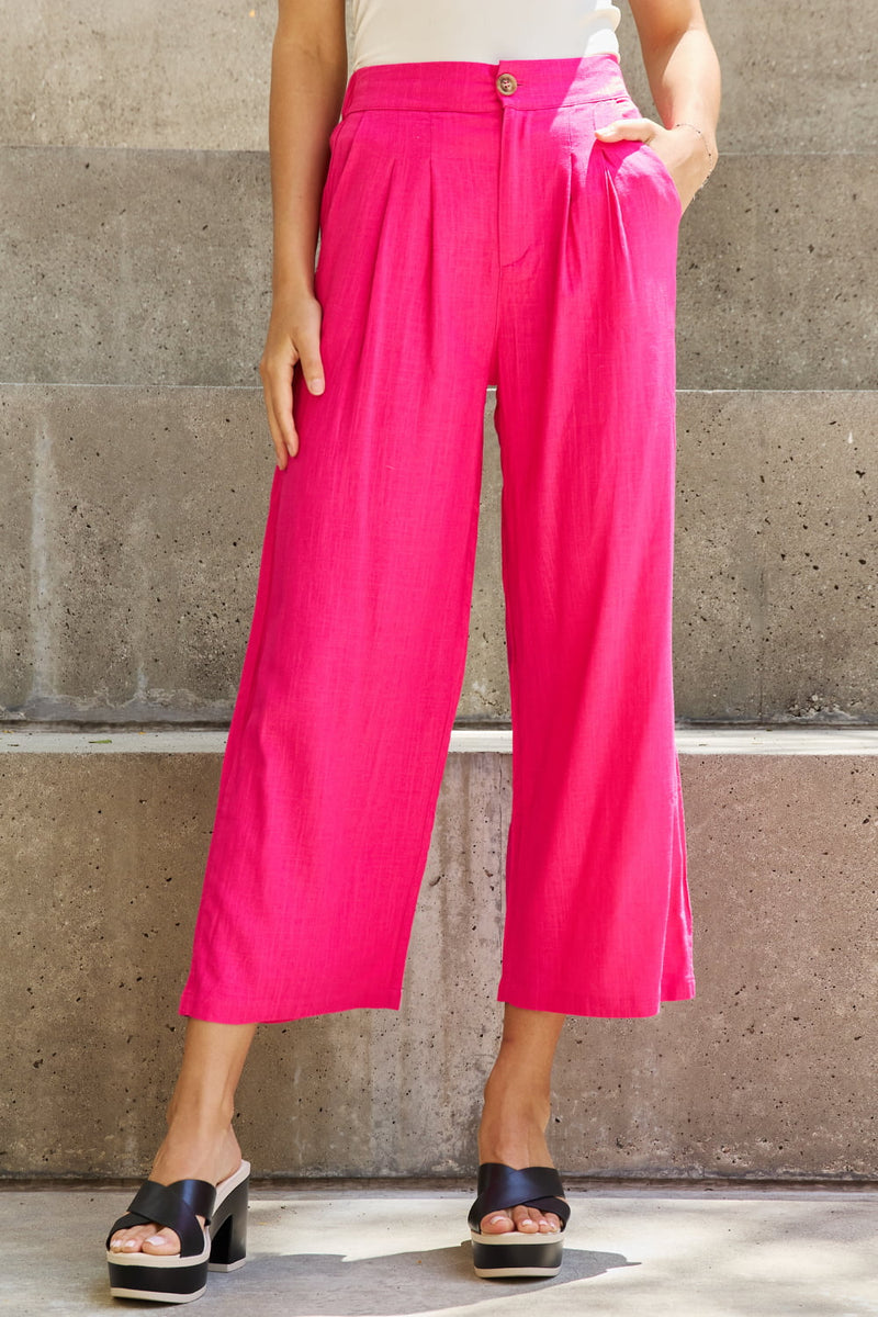 Scarlett Full Size Pleated Detail Linen Pants in Hot Pink