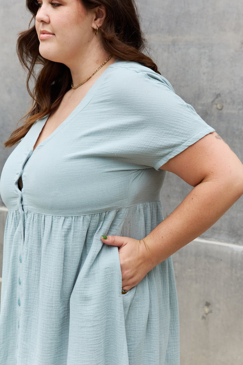 Keira Full Size Button Down Midi Dress