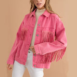 Amara Fringe Detail Dropped Shoulder Denim Jacket