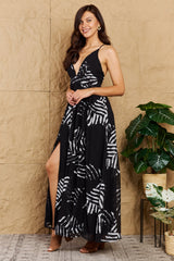 Selene Black Leaf Printed Maxi Dress