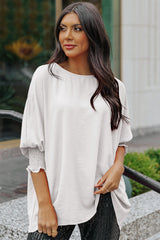 Aubriella Round Neck Dolman Sleeve Textured Blouse