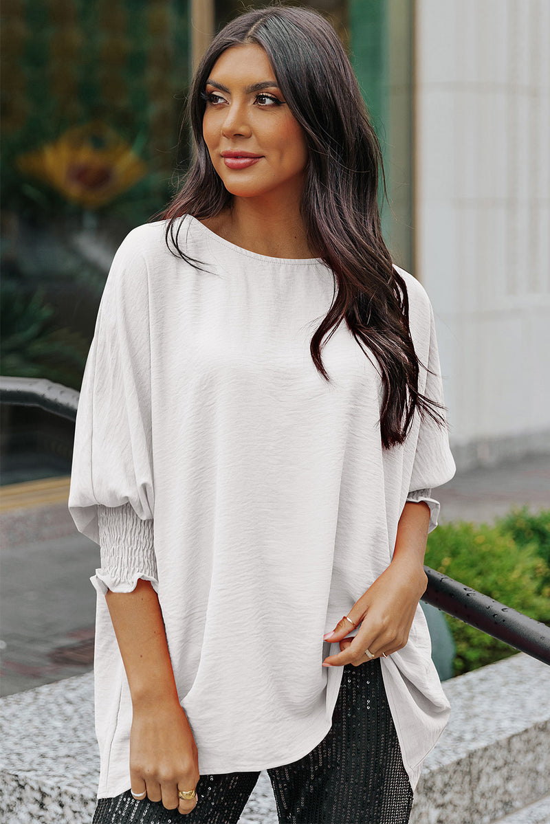 Aubriella Round Neck Dolman Sleeve Textured Blouse