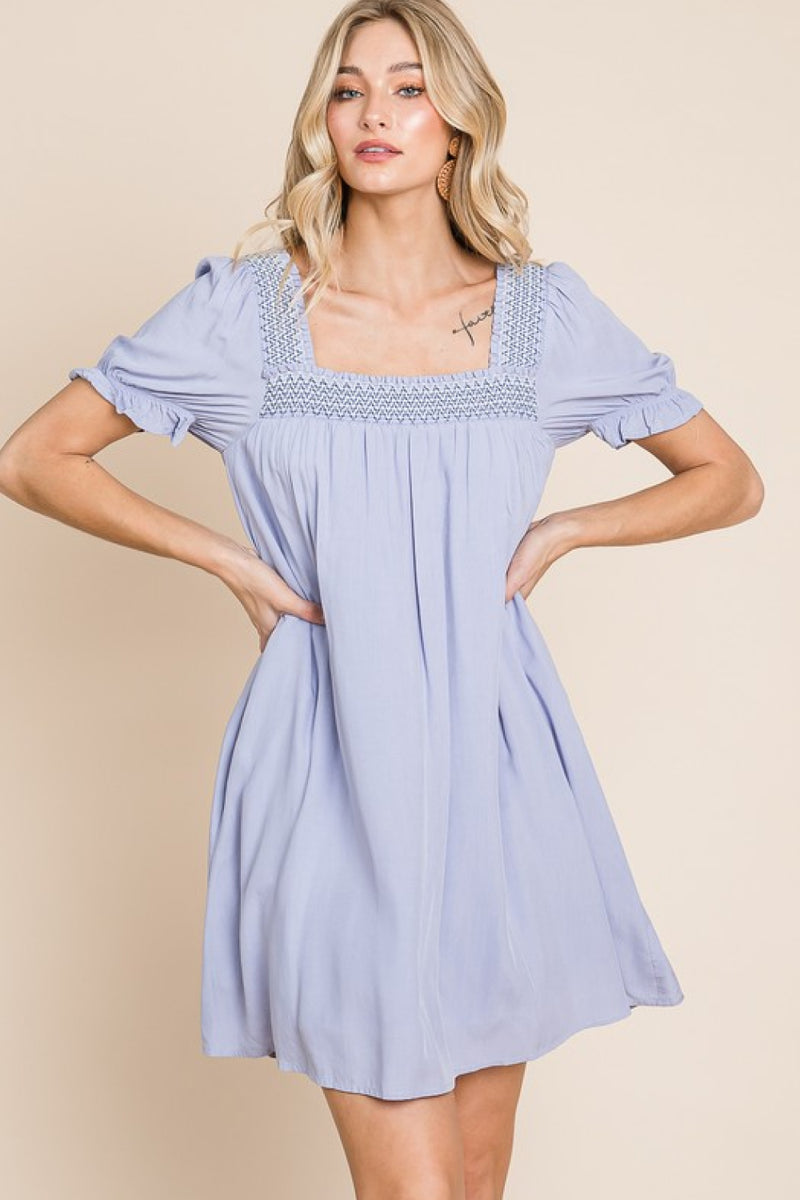 Hadley Full Size Scenic Overlook Puff Sleeve Embroidered Mini Dress