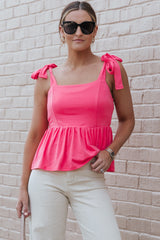 Genevieve Tie Shoulder Babydoll Tank