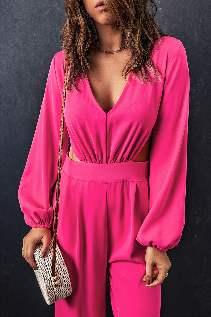Catherine Balloon Sleeve Cutout Plunge Jumpsuit