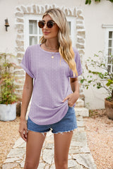 Nala Full Size Round Neck Eyelet Short Sleeve Top
