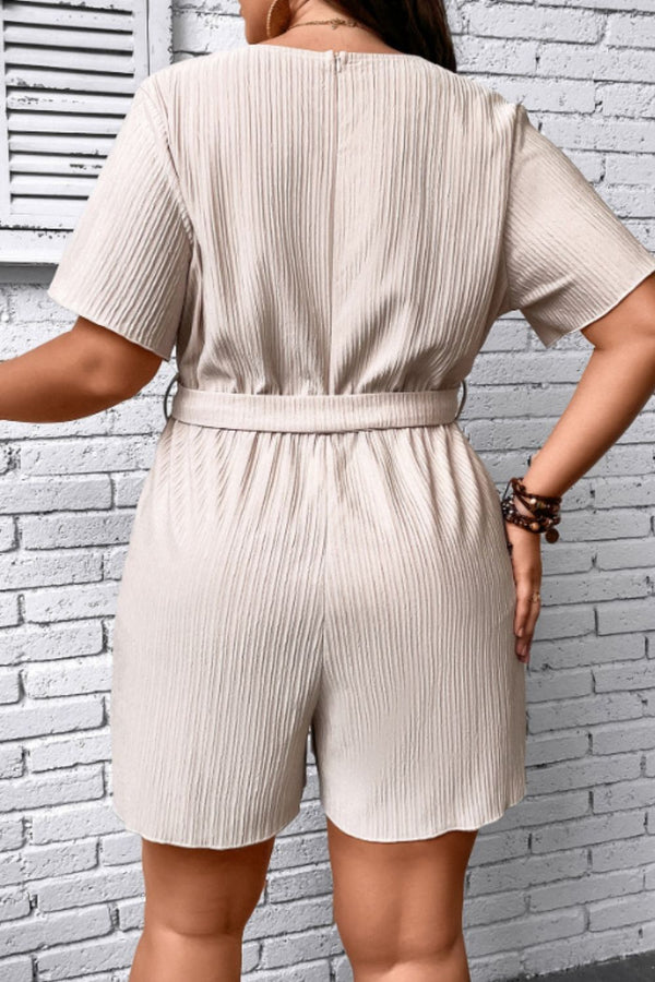 Cassandra Plus Size Tie Waist Surplice Neck Romper