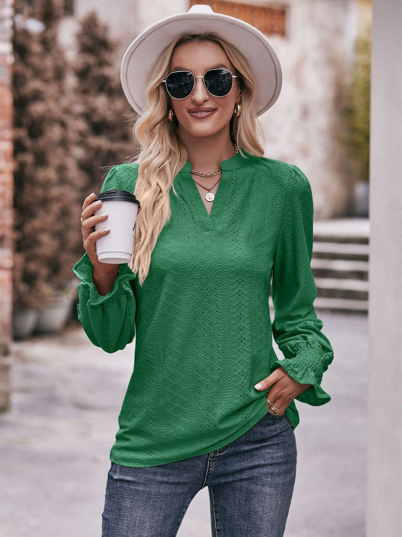 Sylvie Notched Neck Flounce Sleeve Blouse