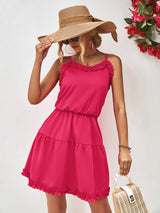Talia Frill Trim Spaghetti Strap Mini Dress
