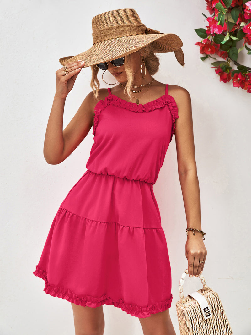 Talia Frill Trim Spaghetti Strap Mini Dress