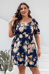 Jazlyn Plus Size Floral Print V-Neck Flutter Sleeve Mini Dress
