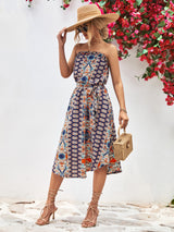 Tiana Printed Strapless Tie Belt Dress