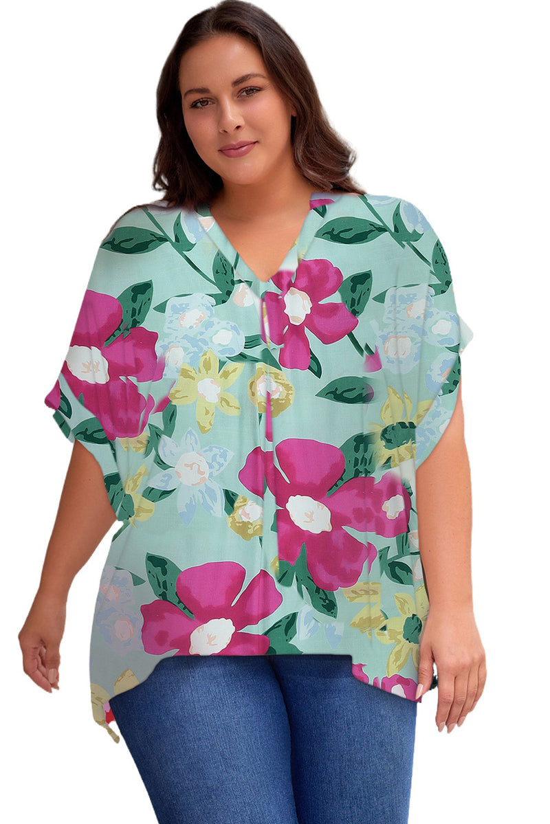 Ingrid Plus Size Printed Notched Neck Half Sleeve Top