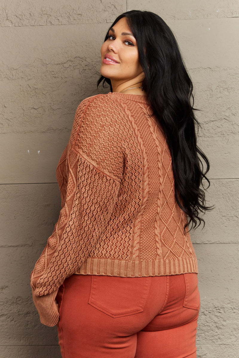 Heather Soft Focus Full Size Wash Cable Knit Cardigan