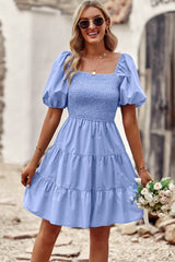 Rory Balloon Sleeve Square Neck Smocked Midi Dress