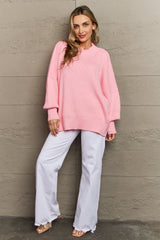 Samira Slouchy Side Slit Sweater in Pink
