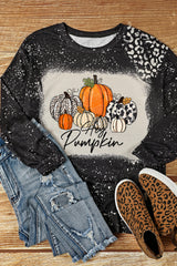 Fatima Round Neck Long Sleeve Pumpkin Graphic T-Shirt