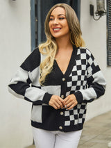 Polly Plaid V-Neck Dropped Shoulder Cardigan