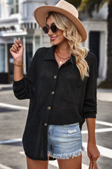 Saige Waffle-Knit Collared Neck Dropped Shoulder Shirt