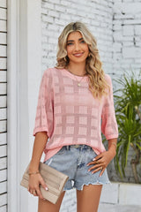 Joyce Ribbed Trim Round Neck Knit Top