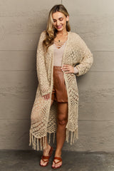 Haileh Boho Chic Full Size Western Knit Fringe Cardigan