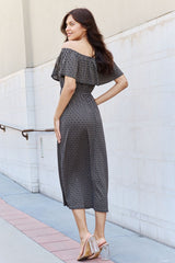 Lucia Geometric Pattern Off The Shoulder Midi Dress in Black
