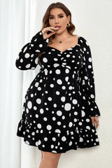 Pauline Plus Size Polka Dot Sweetheart Neck Flounce Sleeve Mini Dress