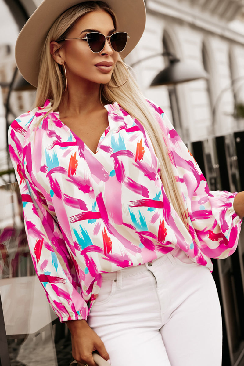 Shay Printed V-Neck Balloon Sleeve Blouse
