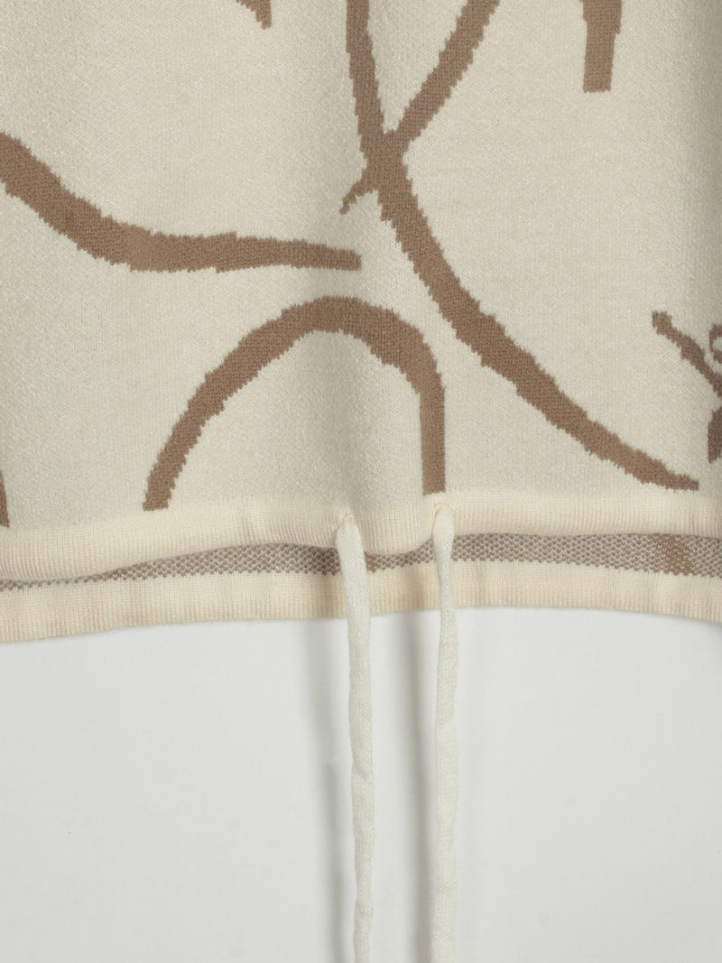 Divine Heart Pattern Drawstring Hem Sweater