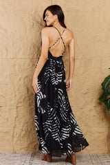 Selene Black Leaf Printed Maxi Dress