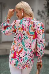 Khalani Printed Puff Sleeve Collared Blouse