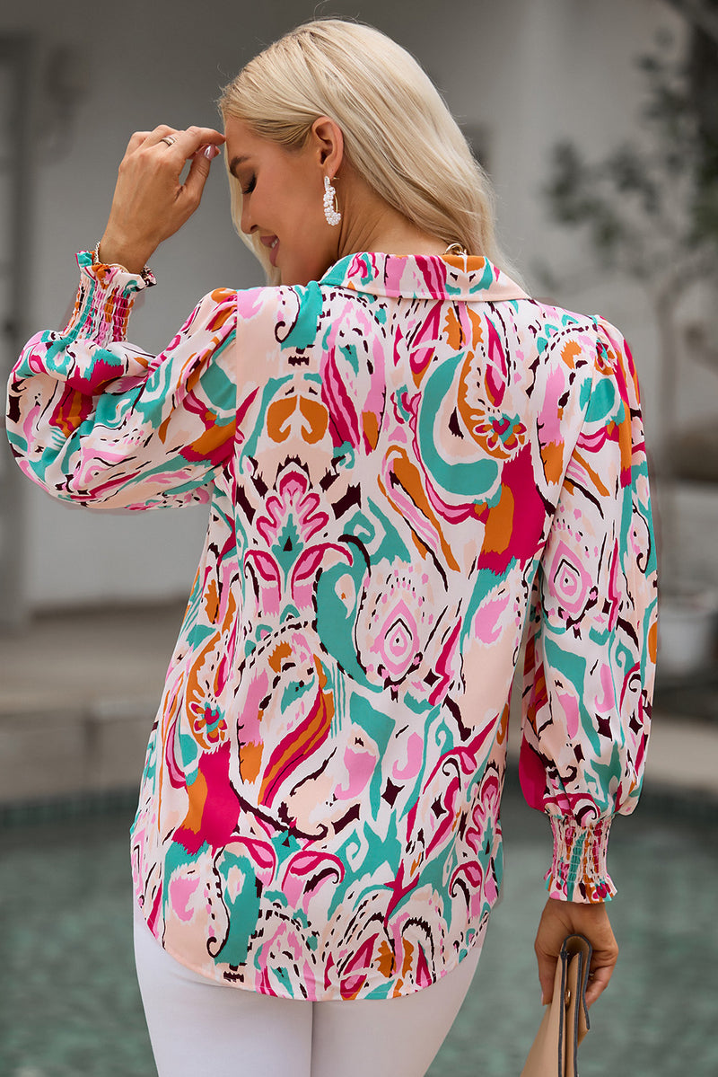 Khalani Printed Puff Sleeve Collared Blouse
