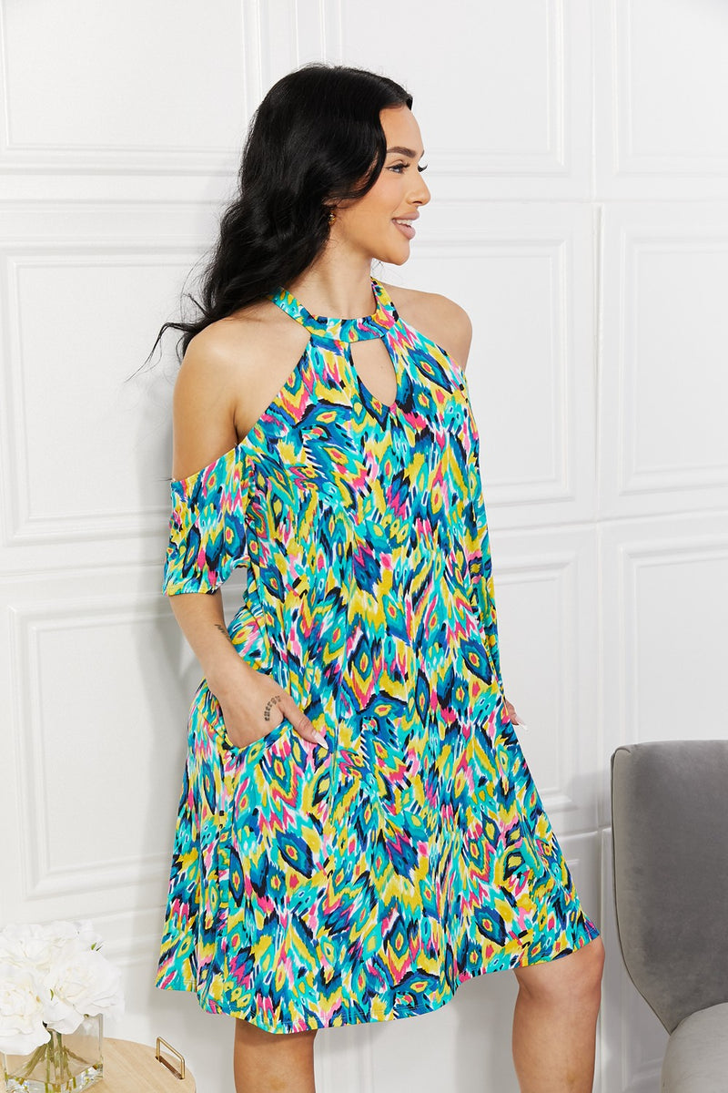 Cleo Full Size Perfect Paradise Printed Cold-Shoulder Dress
