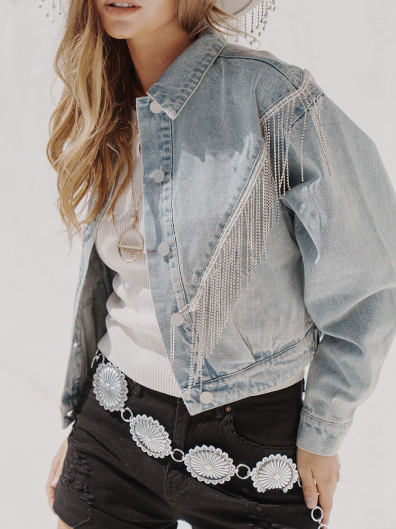 Alina Fringe Detail Dropped Shoulder Denim Jacket