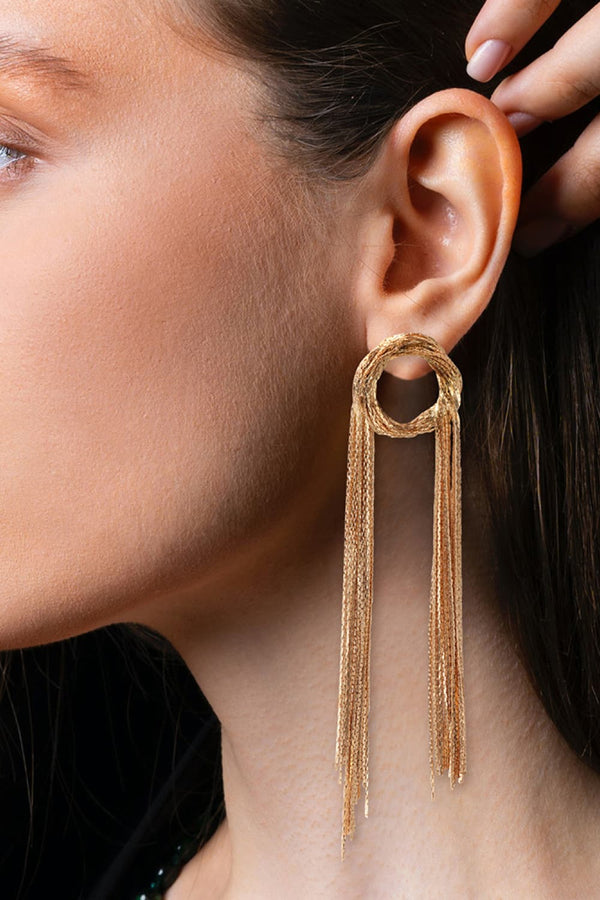 Raelyn Round Shape Fringed Copper Earrings