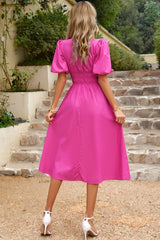 Xyla Puff Sleeve Smocked Waist Midi Dress