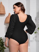 Palmer Plus Size Tied Deep V Balloon Sleeve One-Piece Swimsuit