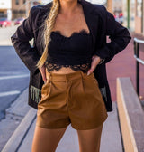 Camilla Brown Leather Short Pants