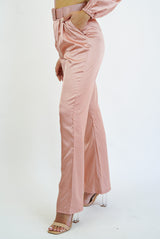 Claire Satin Front Cinch Top and Pants With Belt Set
