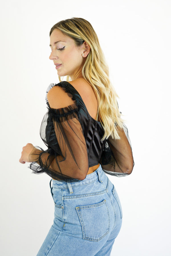 London Woven Long Sleeve Off Shoulder Top